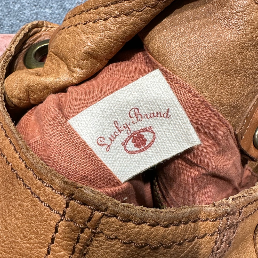 Lucky Brand Distressed Leather Hobo in Cognac Brown GB007 - Picture 9 of 15